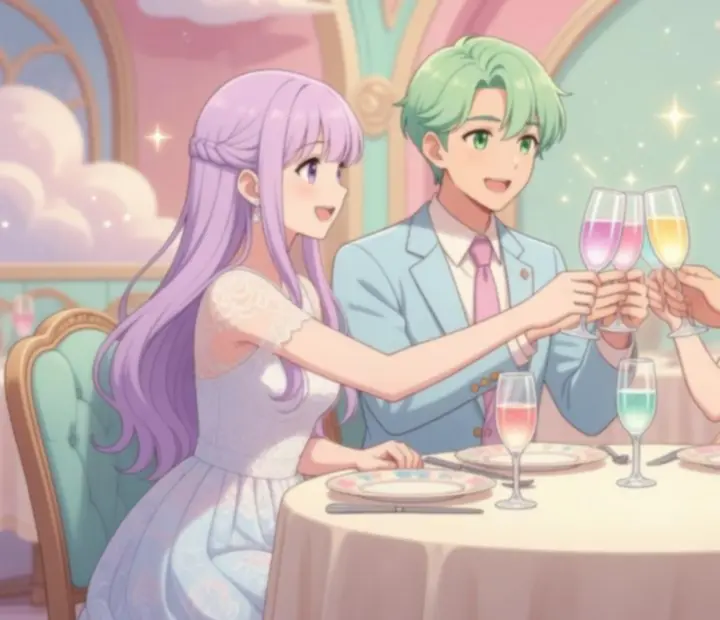 Baráti társaság anime-stílusú pókerasztal körül