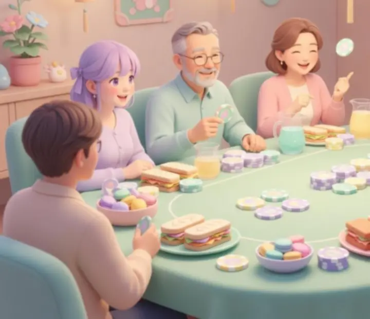 Barátságos, pasztell anime-stílusú offline póker este mosolygó vendégekkel a Tiszanova étteremben